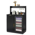 thumbnail image 5 of Rosary Blenn Coffee Bar Cabinet with Mini Fridge Space and Power Outlet, 39" Matte Black Wood Grain Finish Kitchen Cabinet with Drawer, 5 of 7
