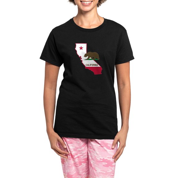 CafePress - CALI STATE W BEAR Pajamas - Women's Short Sleeve Print T-Shirt and Pants Dark Cotton Pajama Set