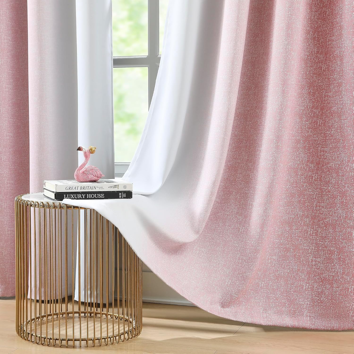 Ombre Pink Blackout Curtains Girls Room Bedroom Gradient Thermal Insulated Room Darkening Window Curtains Grommet Living Room Home Decor Pure White to Pink 26"W x 63"L (Pack of 2)