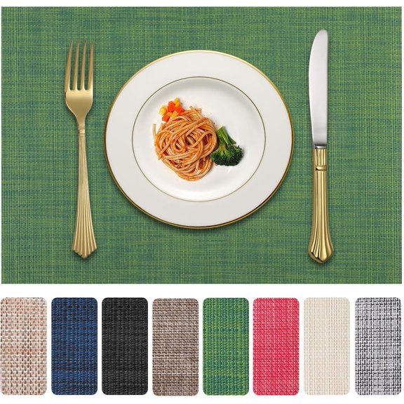 Vinyl Placemats Set of 4/6, PVC Woven Washable Non-Slip Table Mats, Heat Resistant Wrinkle Free Place Mats for Dining Table, Easy to Clean
