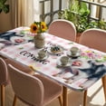 thumbnail image 3 of Spring Pig Table Cloths for 6 Foot Rectangle Tables, Butterfly Botanical Floral Pink Plaid Patio Waterproof Elastic Fitted Tablecloths, Washable Rectangular Table Cover for Camping, 3 of 8