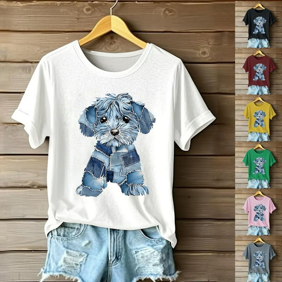 GERsome Womens Short Sleeve T-Shirts Crew Neck Cute Animal Graphic Shirts Plain Summer Loose Fit Casual Basic Tees, Sizes S-2XL