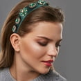 thumbnail image 3 of Unique Bargains Bling Vintage Flowers Rhinestone Green Satin Wide Edge Headband for Women, 5.12"x1.18", 1Pcs, 3 of 7