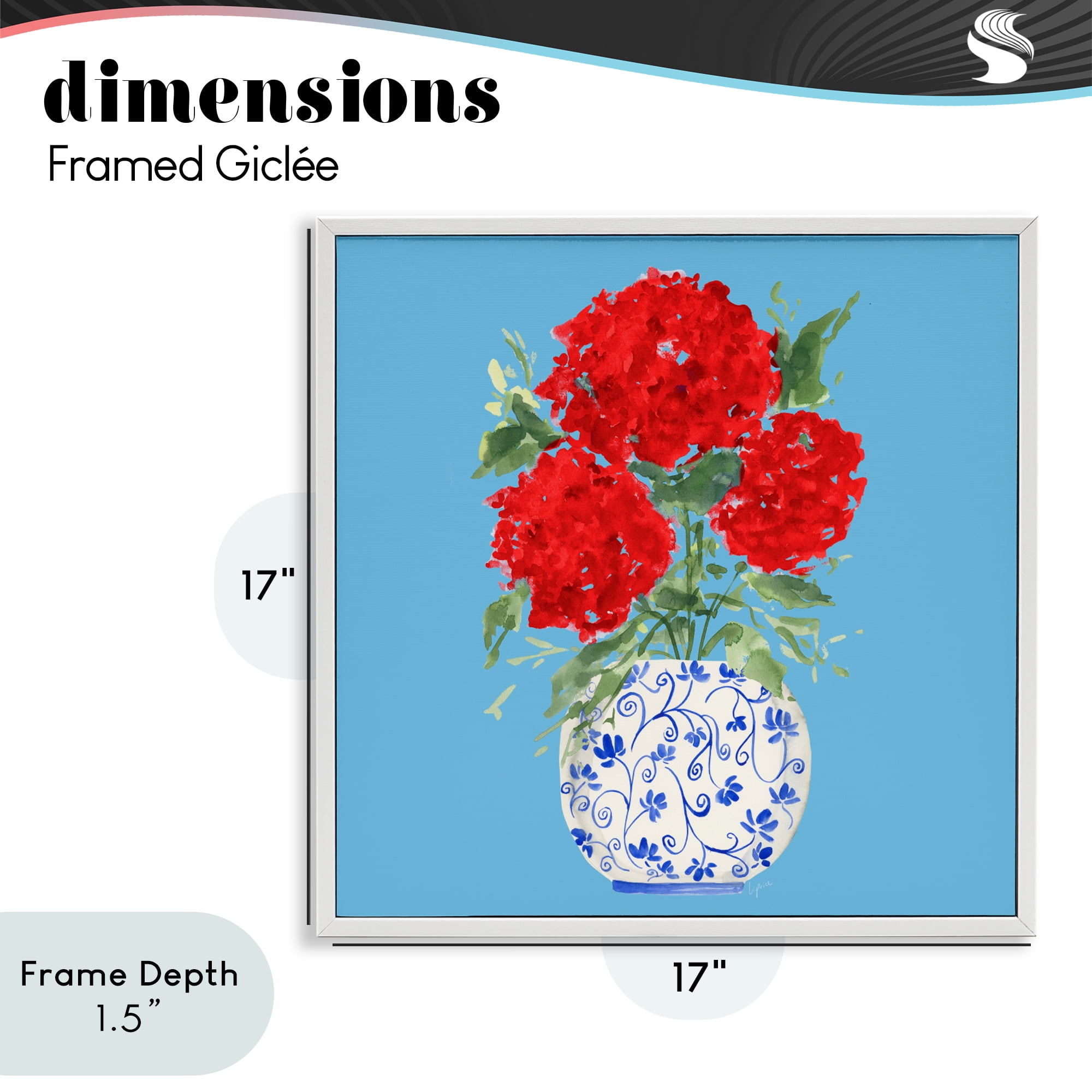 Stupell Industries Bold Red Hydrangea Trio White Framed Giclee Art, design by Lucille Price