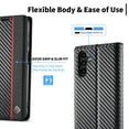 thumbnail image 3 of Dteck Wallet Case for Samsung Galaxy A13 5G,Carbon Fiber Premium PU Leather Flip Case with Card Holder Magnetic Closure Protective Cover,Vertical Red Line, 3 of 7