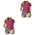 thumbnail image 1 of Camiseta plisada de manga corta Qarigey verano cuello en V color sólido rojo ladrillo S 2piezas, 1 of 6