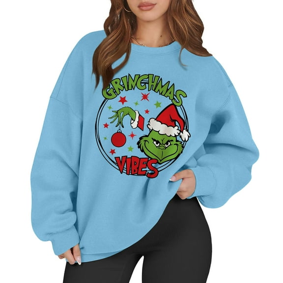 Womens Sweatshirt Christmas Ugly Christmas Sweater Printed Long Sleeve Graphic Holiday Pullover Sky Blue XXL