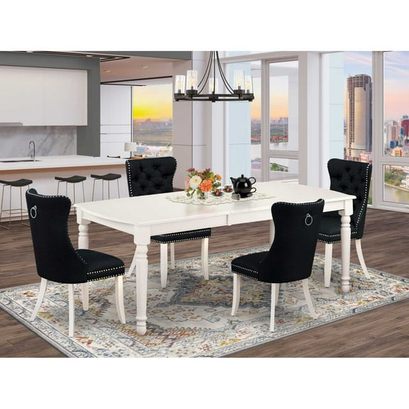 Modern 5 Piece Dining Set - Rectangle Table with 4 Linen White Chairs