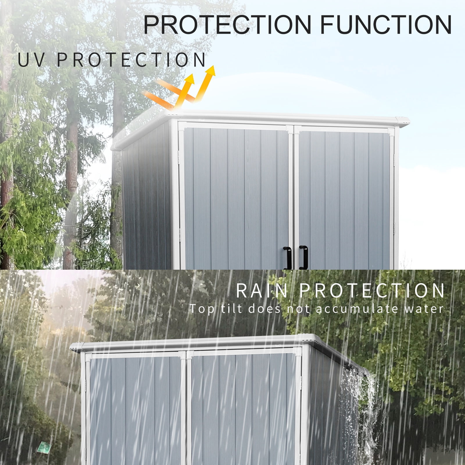 Resin Storage Shed with Floor, Seizeen 5 x 3FT Plastic Outdoor Storage Double Door Design, Waterproof Resin Cabinet with Sloped Top for Garden Tool Patio Poolside Yard Storage