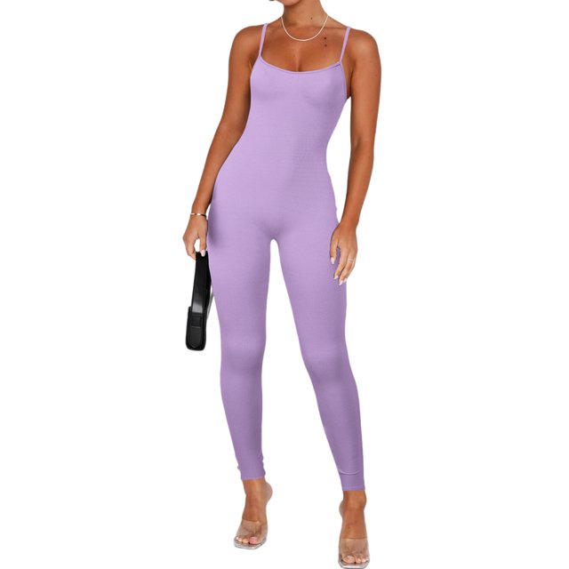 Bellella Combinaisons pour Femmes Col Rond Pantalons Longs Combinaison Extensible Décontractée Bretelles Spaghetti une Pièce Femmes 2831 Violet TG