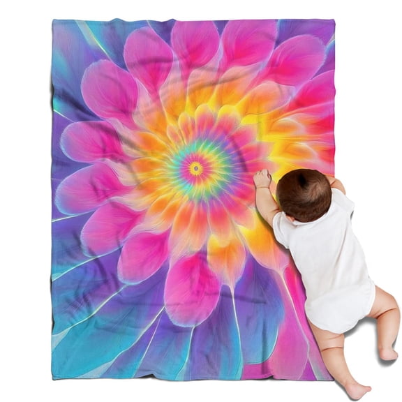 Rainbow Tie Dye Floral Pattern Blanket,Comfortable Soft Flannel Throw Blanket,All Season,Warm Lightweight Blankets for Sofa Bed Couch Living Room Chair,30"x40"