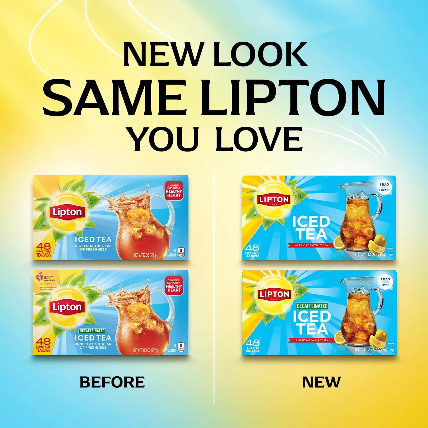 (3 pack) Lipton Iced Black Tea, Family Size Tea Bags, 48 Count