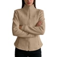 thumbnail image 4 of Breezora Women's Stand Collar Slim Fit Long Sleeve Jacket with Full Zip and Side Pockets for Casual Outerwear L Size Khaki, 4 of 7