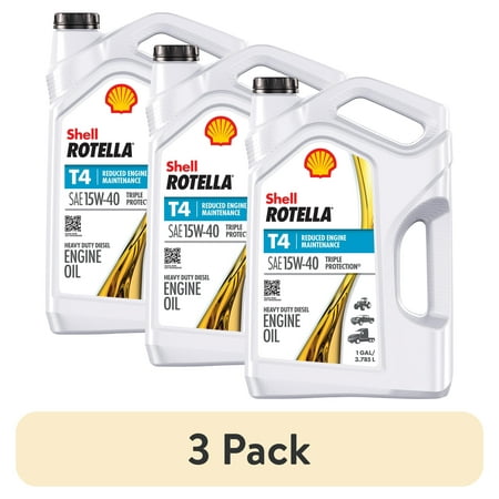 (3 pack) Shell Rotella T4 Triple Protection 15W-40 Diesel Engine Oil, 1 Gallon