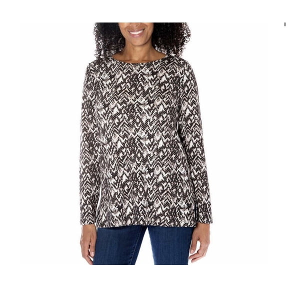 Mario Serrani Ladies' Size XXL Crew Neck Long Sleeve Top, Black/Ivory