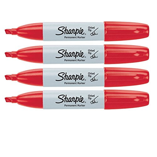 Sharpie Permanent Marker, Chisel Tip, Red, 4 Markers per order (38283