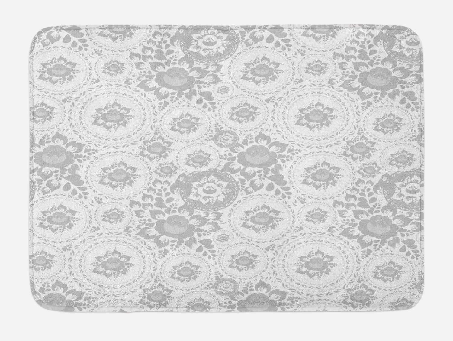 Grey Bath Mat, Shabby Chic Medieval Slavic Monochrome Rose Petals
