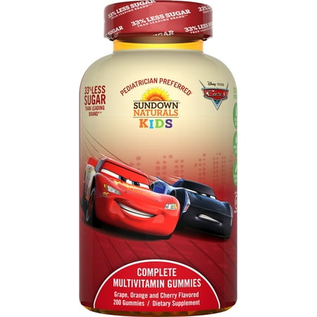 Sundown Naturals Kids Disney Cars 3 Complete Multivitamin Gummies, Grape Orange Cherry, 200