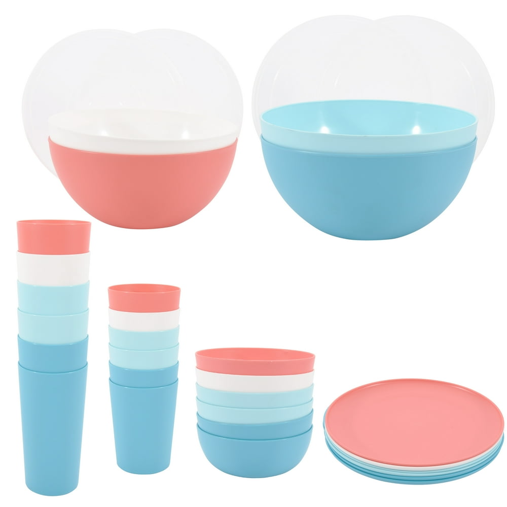 Mainstays 32Piece Plastic Dinnerware Bundle Set, Multicolor Walmart