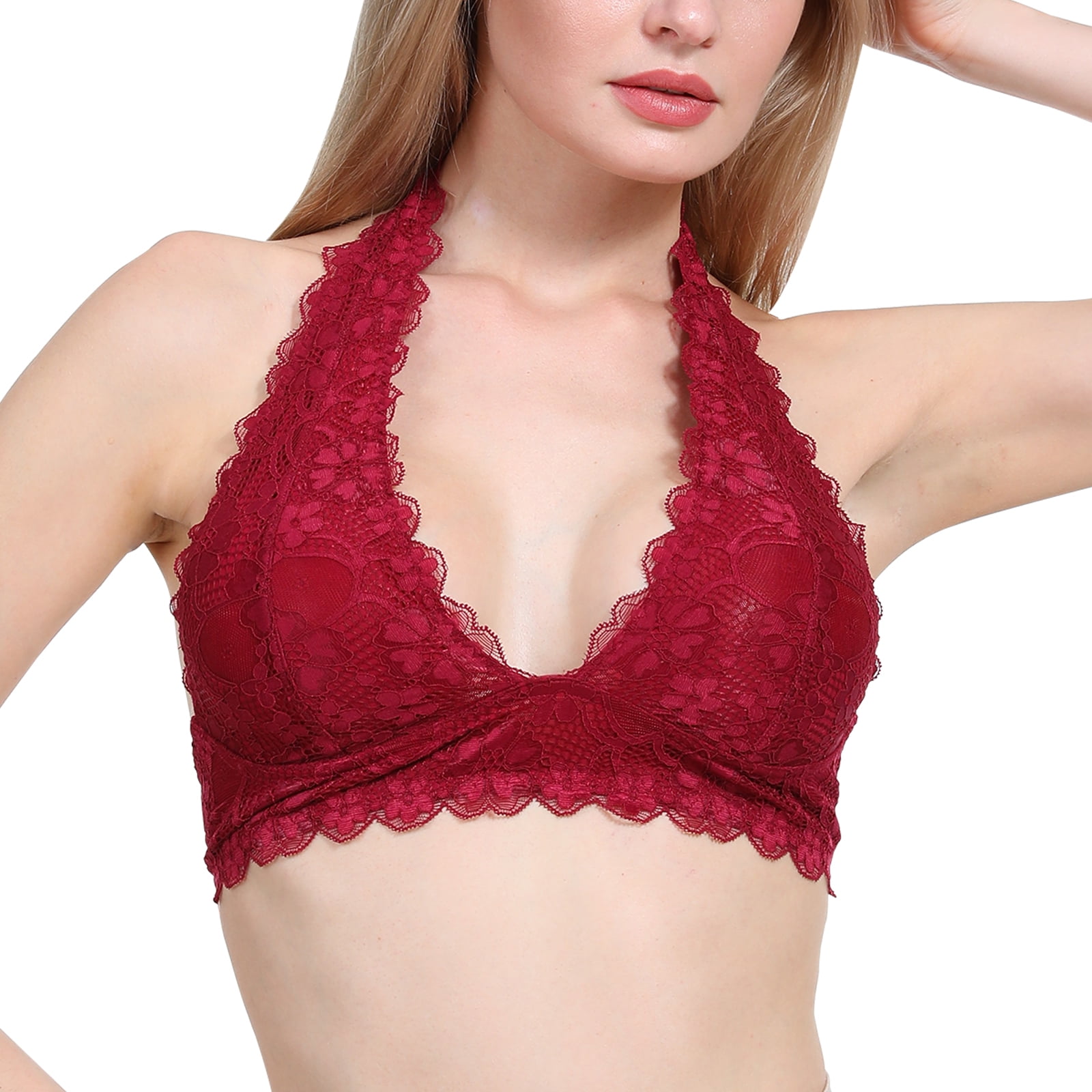 Details about   Floral Lace Halter Bra Bralette Top Hook and Eye Closure in The Back Unpadded Wi 