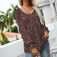 thumbnail image 3 of Blusa plisada de manga larga con cuello en V para mujer con puños ahumados, 3 of 6