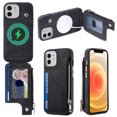 thumbnail image 1 of ELEHOLD for iPhone 12 Pro / 12 Multi-Functional Wallet Case,Premium PU Leather with Card Holders Zipper Storage Magnetic Case MagSafe Compatible Support Wireless Charging Full Protective Case,black, 1 of 8