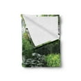 thumbnail image 2 of Japanese Soft Flannel Fleece Throw Blanket, Yard Little Lake Between Trees Stones in Autumn Season Natural Wilderness, Cozy Plush for Indoor and Outdoor Use, 70" x 90", Green White, by Ambesonne, 2 of 5
