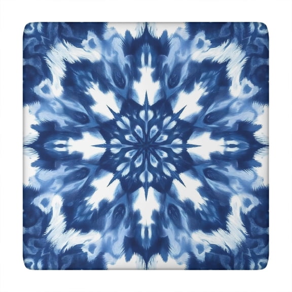 Indigo Tie Dye Snowflake Square Fitted Tablecloth with Elastic Edge,Square Table Cover,Washable Elastic Table Cover for Home Kitchen Party Decor 34"x34"