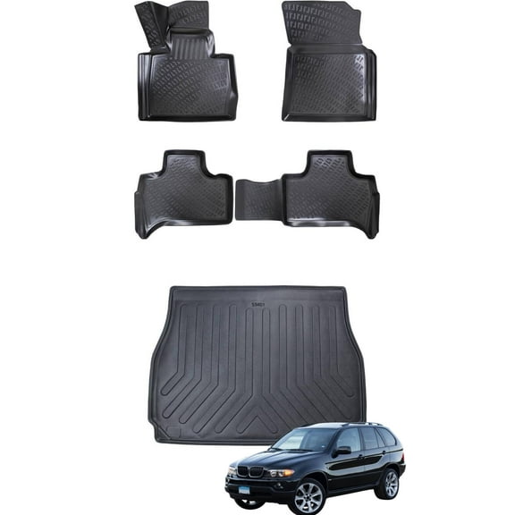 Car Floor Mats   Cargo Liner (Full SET) Compatible for BMW X5 E53 2000-2006 Waterproof | All Weather