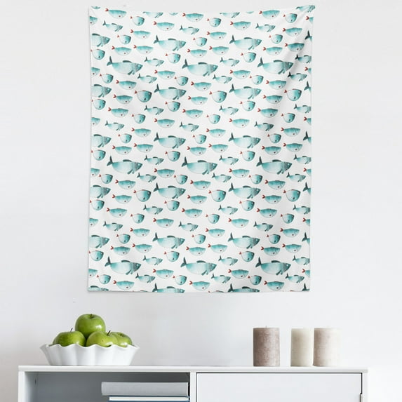 Fish Tapestry, Regular Different Sized Japanese Koi Fish Patterns Ocean Marine Underwater Theme, Fabric Wall Hanging Decor for Bedroom Living Room Dorm, 5 Sizes, Teal, by Ambesonne