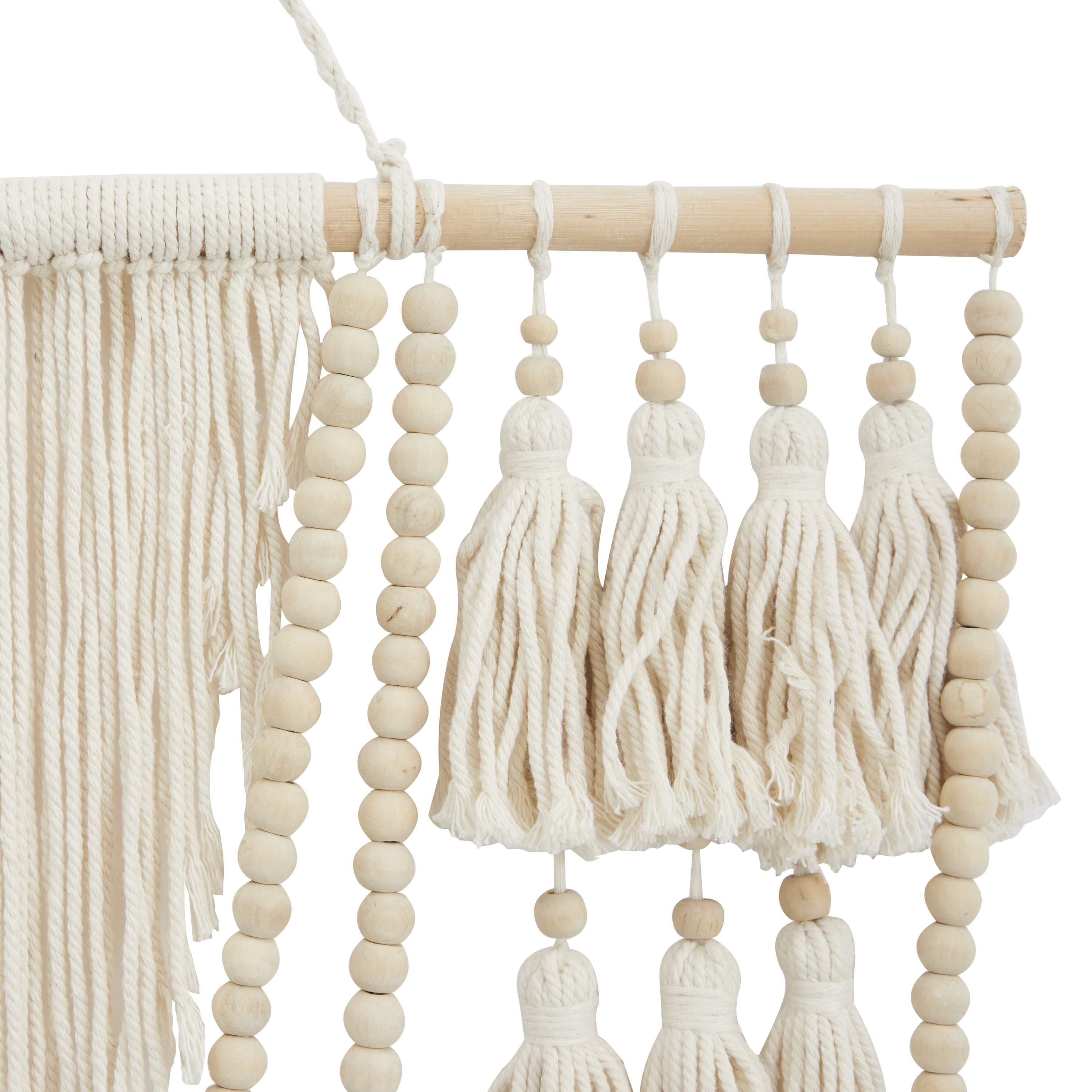 DecMode White Cotton Handmade Intricately Weaved Macrame Wall Decor with Beaded Fringe Tassels