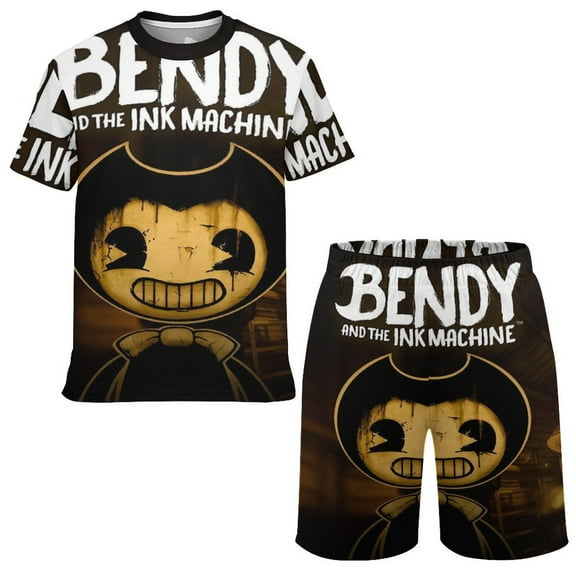 Bendy And The Ink Machine Boys Girls Short Sleeve Mesh T-Shirt And Shorts Outfit Set Summer Clothes Set for Kids