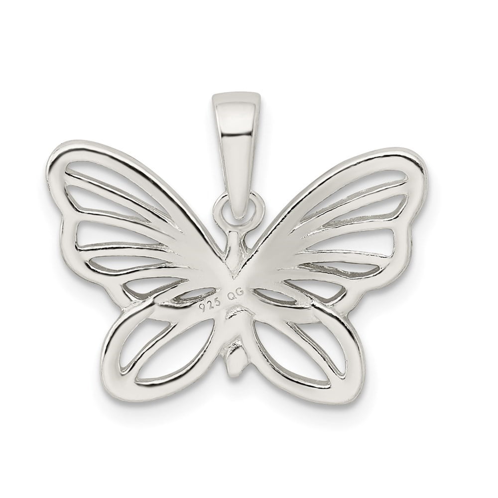 Auriga Fine Jewelry 925 Sterling Silver Diamond-cut Butterfly Pendant for Women (L- 16mm, W- 23.1mm)