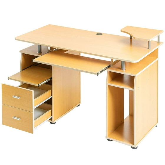 Merax Essential Home Office Computer Desk With Pull Out Keyboard Tray And 2 Drawers