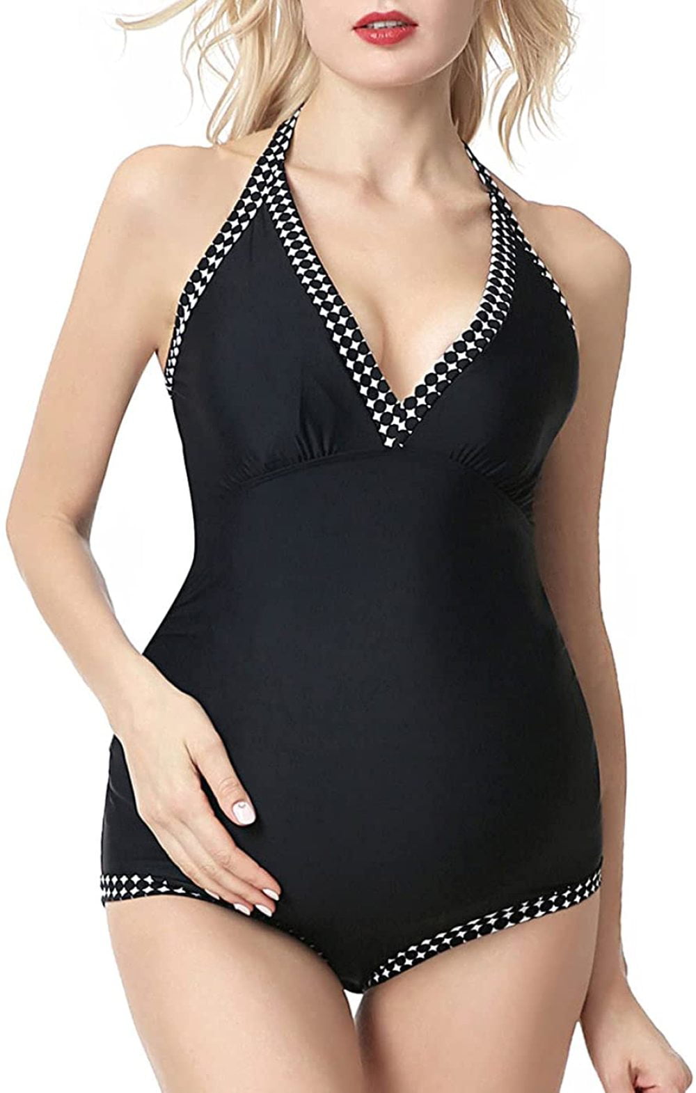 Momo Maternity Bathing Suit UPF 50 One Piece Halter Women's Maternity Swimwear Pregnancy Swimsuit 