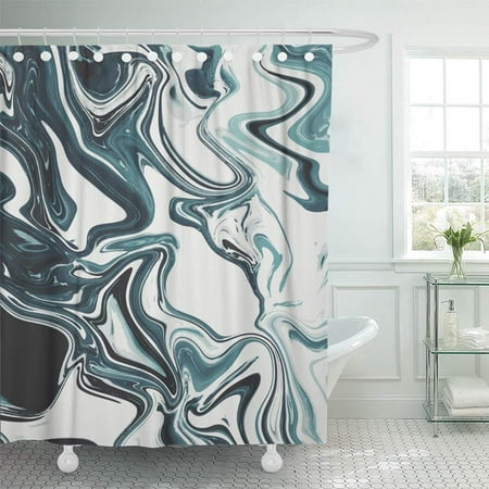 PKNMT Blue Branding Liquid Marble Design Colorful Marbling Vibrant Abstract Paint Contrast Waterproof Bathroom Shower Curtains Set 66x72