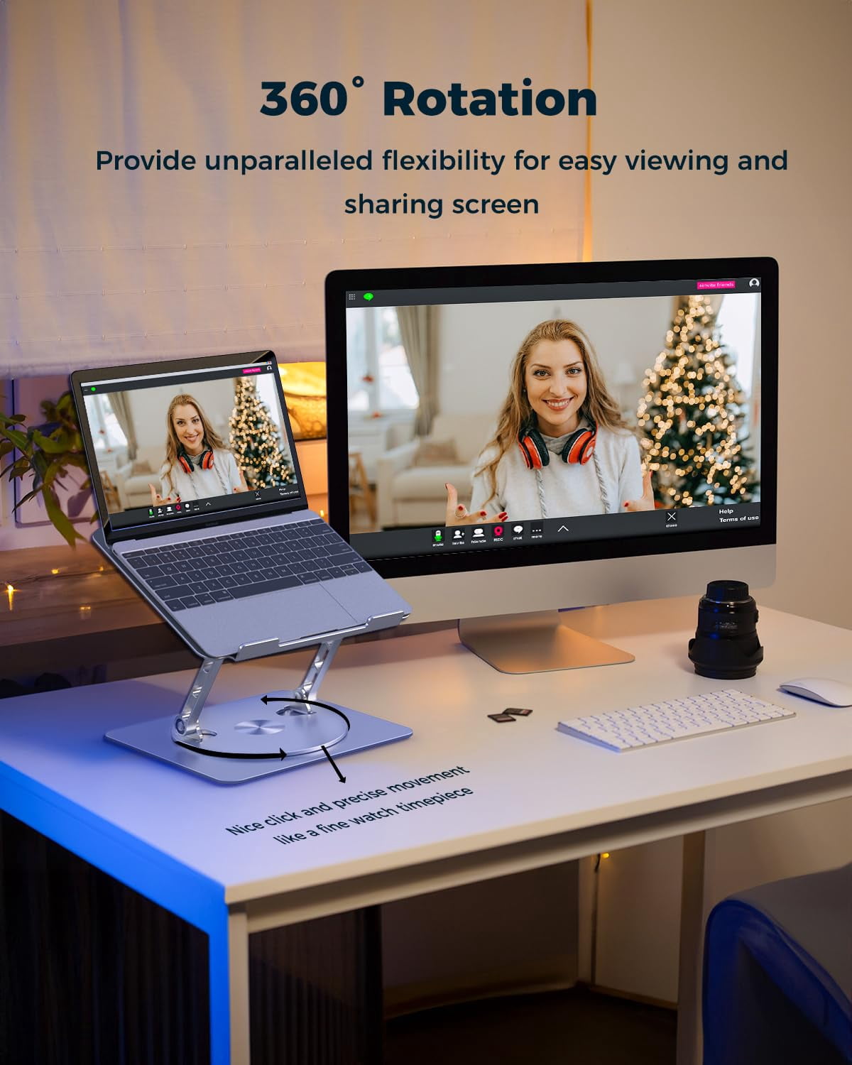 360° Rotating Laptop Stand For Desk | Adjustable  Foldable Portable Aluminum Riser Compatible With Macbook & All Laptops 10-16 Inch