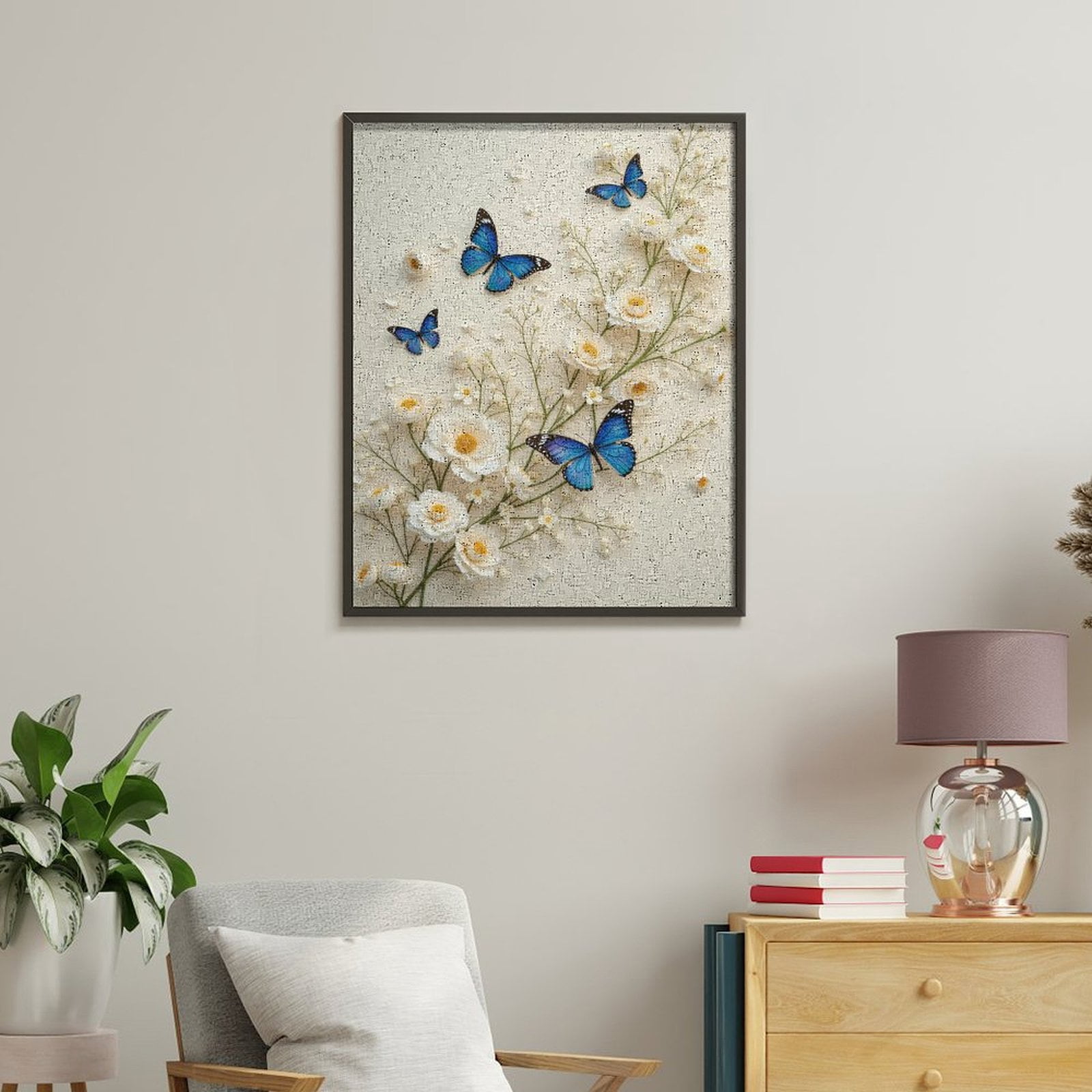 Paint by Numbers Kit for Adults, Blue Butterflies White Blossoms Paint by Numbers, Easy Paint by Numbers Kit for Adults Beginner, DIY Adult Paint by Number Kits on Canvas, Home Decor
