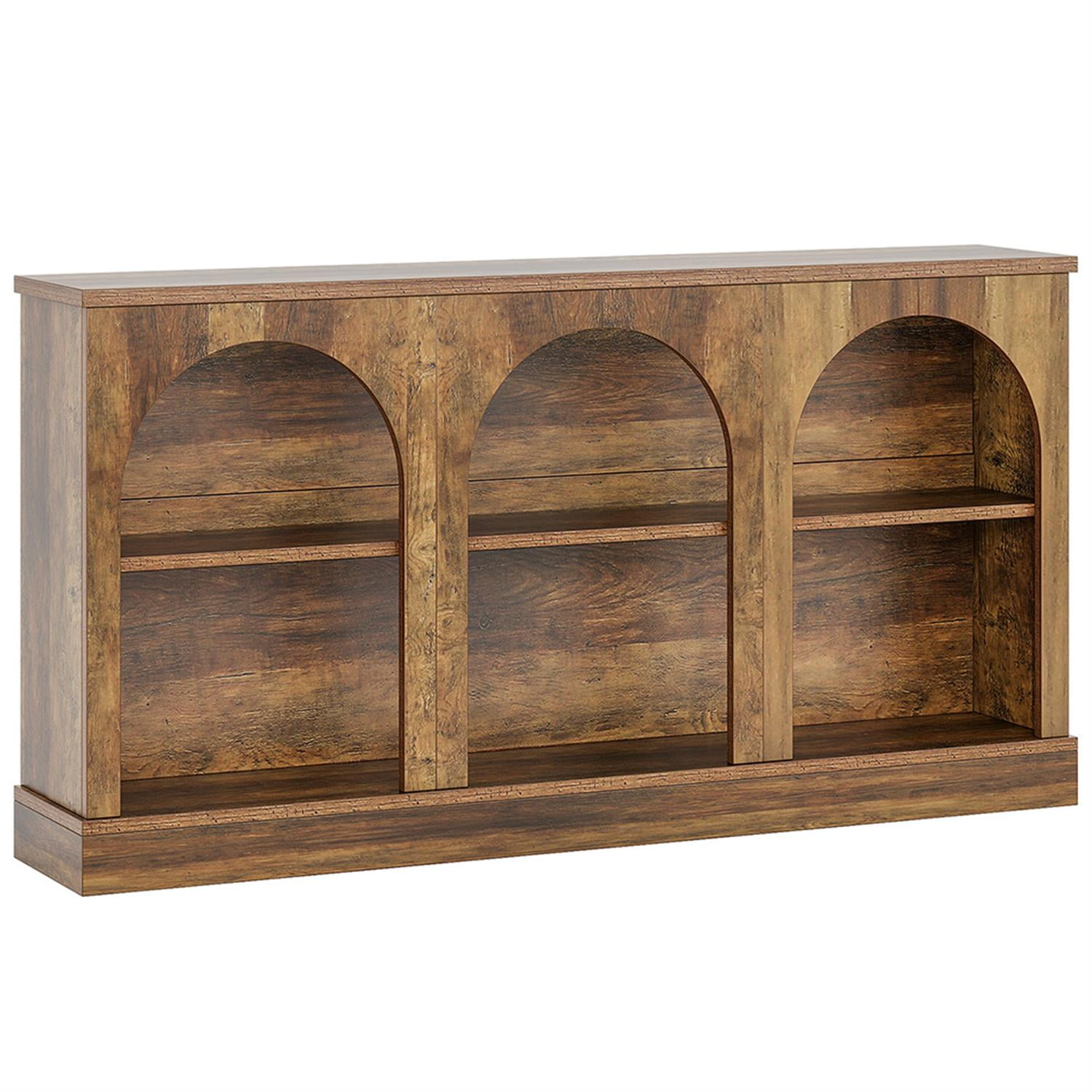 Demi Bonn 63" Console Table, Farmhouse Entryway Table with 3 Tier Storage for Hallway, Bedroom, Living Room, Brown