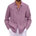 thumbnail image 6 of Qwertyu Cotton Linen Shirts for Men Long Sleeve Button Down Shirts Summer Beach Shirts Loose Fit Casual Shirts Vacation Tops Pink L, 6 of 6