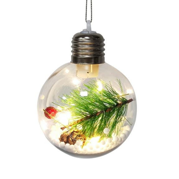 Christmas Light Up Ball Ornament 4.3inch Clear Scene Hanging Decoration Balls with LED Glow for Xmas Tree Home Party Decor