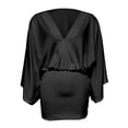 thumbnail image 5 of DHFJKG Summer Dresses For Women Casual Deep V Neck Solid Color 3/4 Flared Sleeve Slim Fit Bodycon Sexy Party Stylish Dresses, 5 of 6