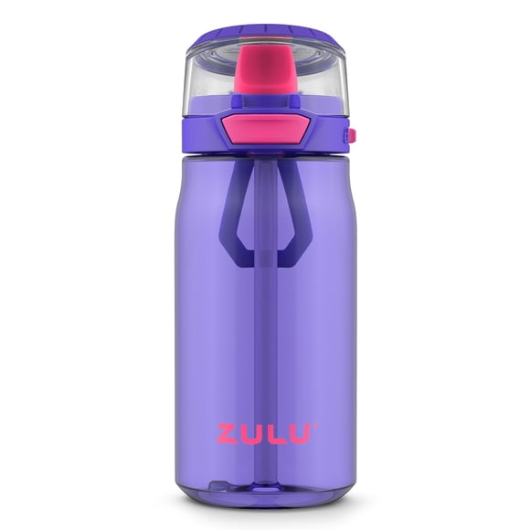 ZULU Kids Flex - Botella de agua de plástico Tritan de 16 onzas con boquilla de silicona, tapa abatible a prueba de fugas y bucle de transporte suave al tacto para mochila escolar, lonchera