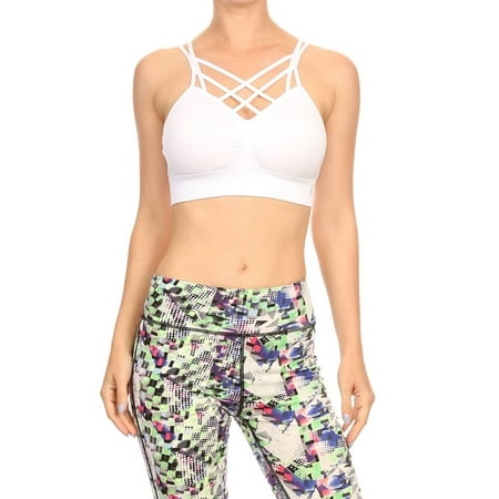 

Color 5 white color criss cross medium suport fashion sports bra 1X/2X size