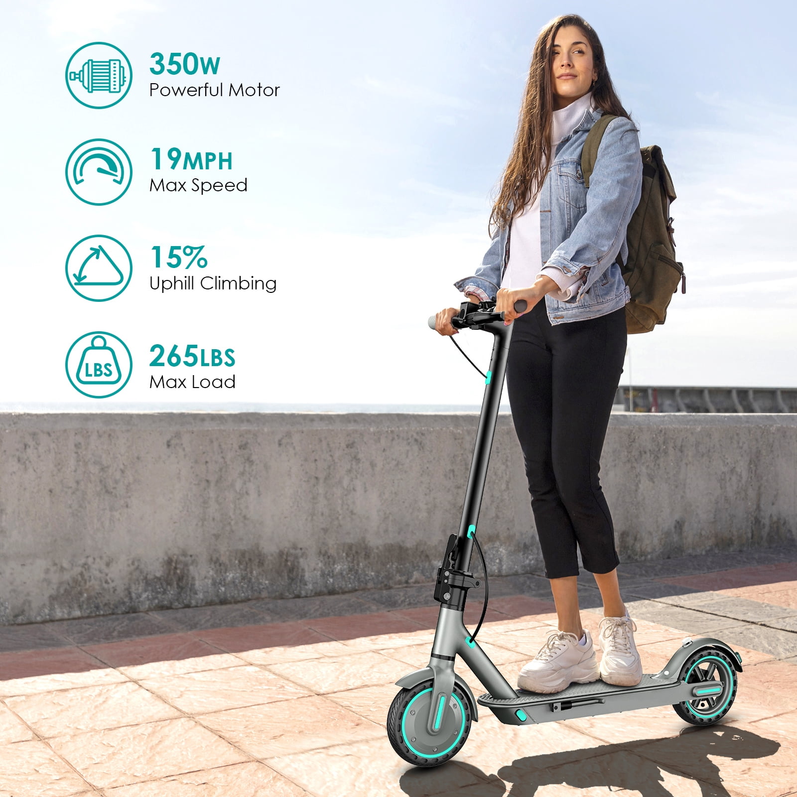 Electric Scooter HiQiS D8 350W 8.5' Foldable Scooter for Adults with APP and High Speed of 19MPH Blue