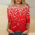 thumbnail image 4 of Womens 3/4 Sleeve Crew Neck T-Shirts Valentina's Day Spring Shirts Love Heart Graphic Tee Tops, 4 of 5