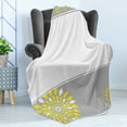 thumbnail image 4 of Grey and Yellow Soft Flannel Fleece Throw Blanket, Modern Futuristic Border with Geometric Flower Frame, Cozy Plush for Indoor and Outdoor Use, 70" x 90", Pale Grey Marigold, by Ambesonne, 4 of 5