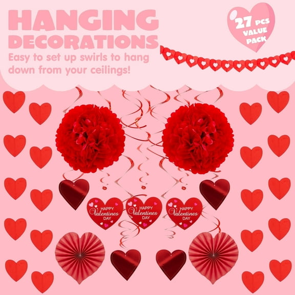Joyfy Valentines Day Party Decorations Kits with Banner, 15.50 x 6.60 x 1.10 in Plastic, 27 Count