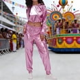 thumbnail image 4 of QHFBli Womens Shiny Metallic 2 Piece Outfits Colorblock Holographic Jogger Long Sleeve Crop Hoodie Sweatsuit Sets, 4 of 5