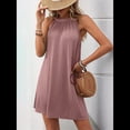 thumbnail image 4 of Vestido de Verano , Suelto, Sin Mangas, con Cuello Redondo y Cuello Halter, Color Sólido, Polvo Oscuro, Talla L, 4 of 9